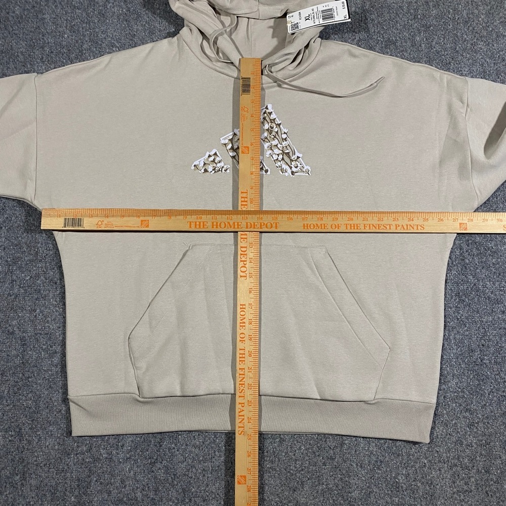 Adidas Trefoil Floral Logo Hoodie Womens XL Beige Pullover Fleece Sweatshirt - Picture 11 of 16